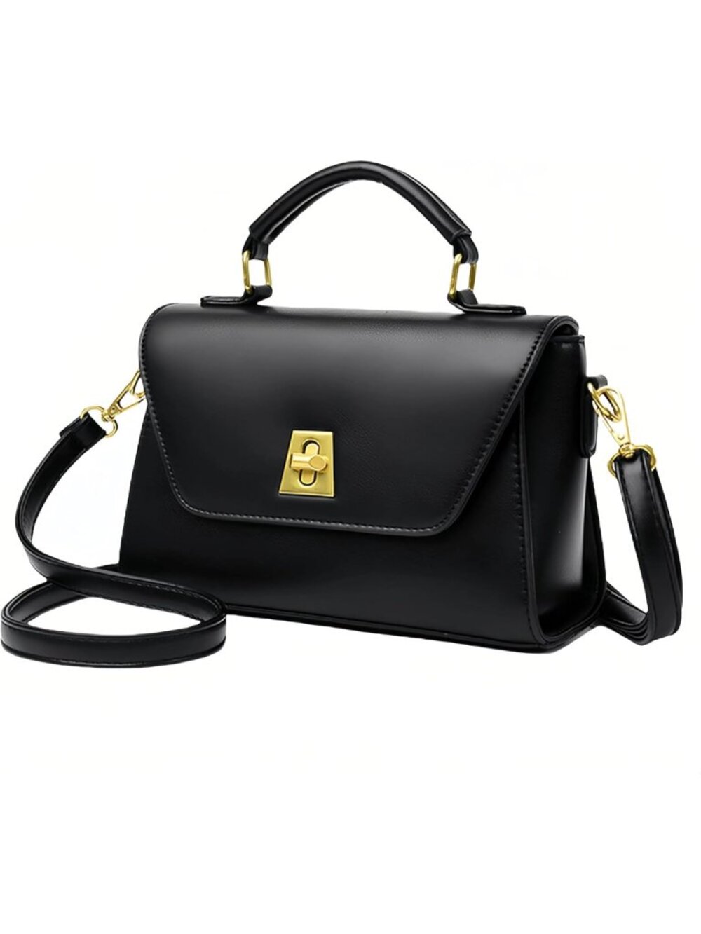 Chic Vegan Leather Crossbody Bag for Women, Elegant Satchel with Gold Hardware